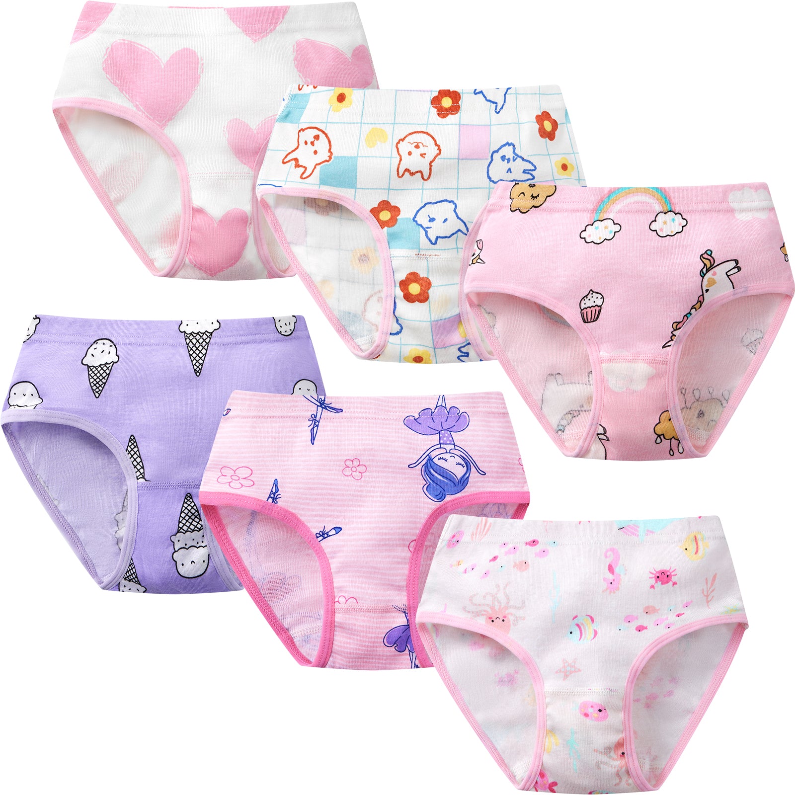 6-Pack Girls 100% Cotton Cute Cartoon Print Panties-07 – SYNPOS