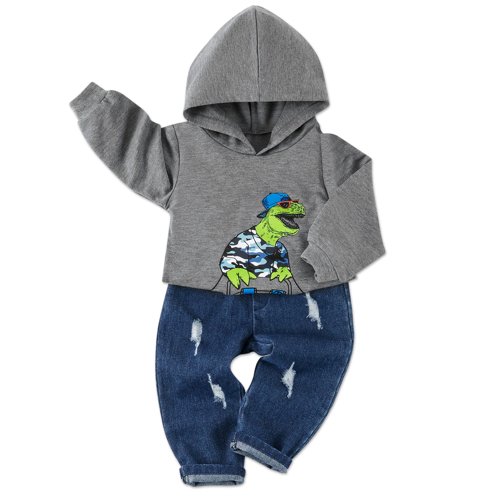  Infant Children Kids Toddler Baby Girls Boys Long Sleeve Cute  Animals Hoodie Sweatshirt Pullover Tops Cotton Trousers Pants Outfit Set  2PCS Clothes Dinosaur Shirts for Boys (Light Blue, 2-3 Years) 