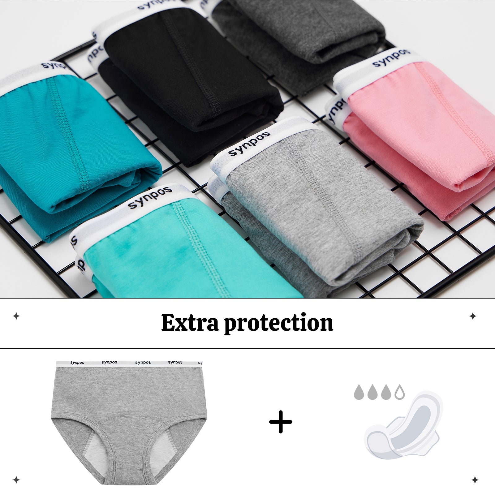 6-Pack Teens Girls Period Panties Cotton Briefs Menstrual Underwear  Leakpoof