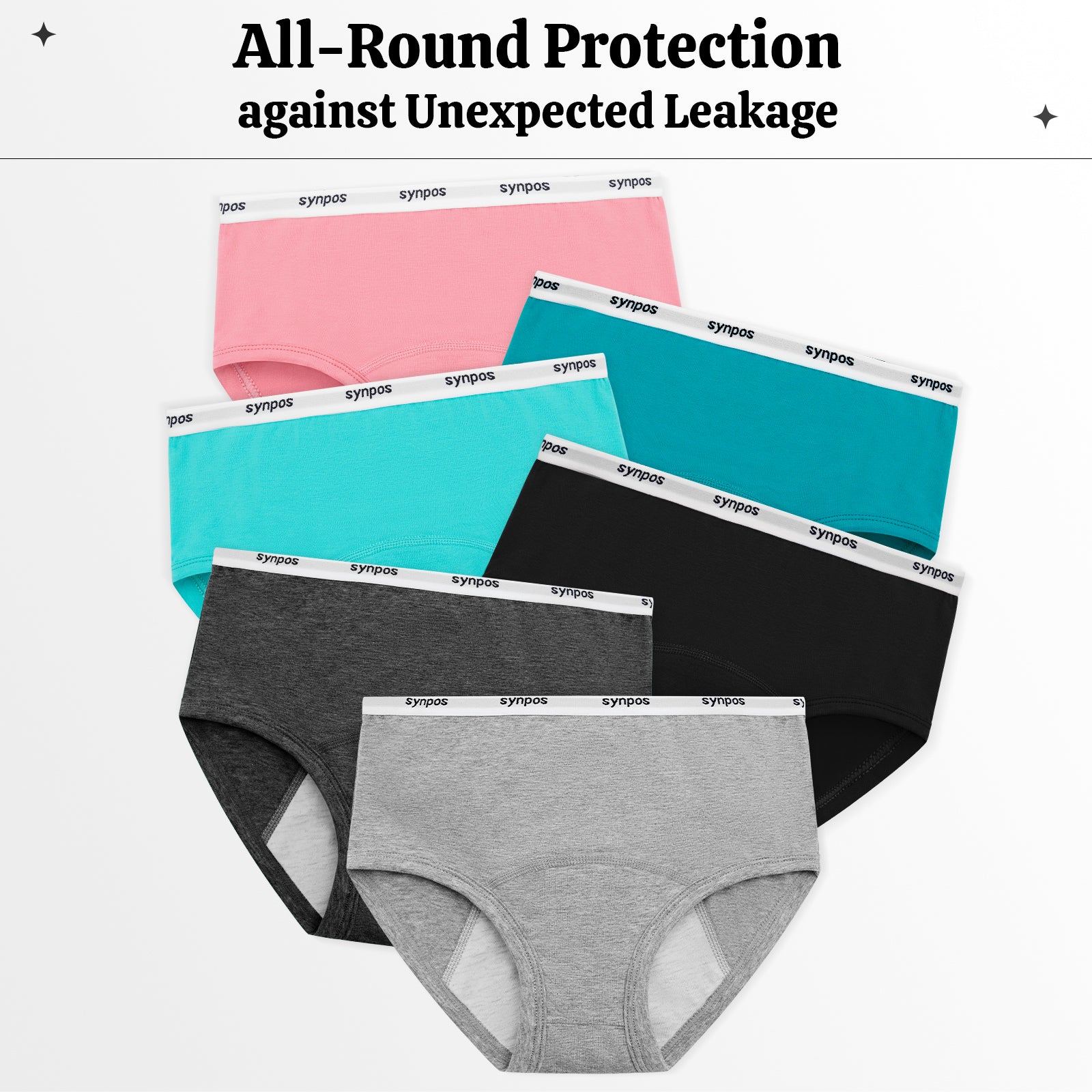 6-Pack Teens Girls Period Panties Cotton Briefs Menstrual Underwear Leakpoof