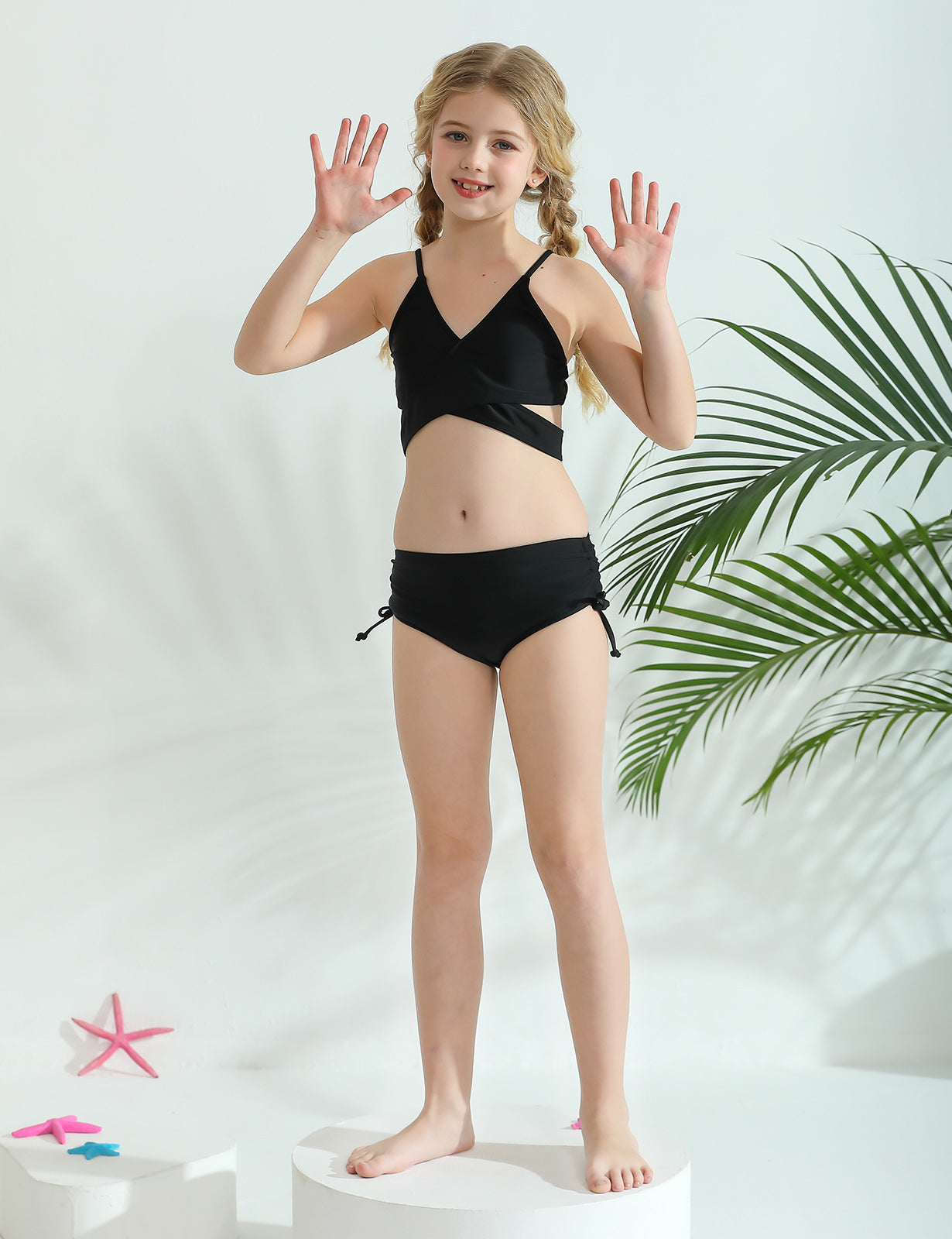Kids Girl 3 Piece Swimsuits Bikini Set with Cover Up 8-12 Years - Blac –  SYNPOS